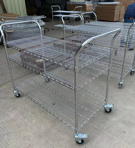 Metal Chrome Wire Bin Shelving Trolley