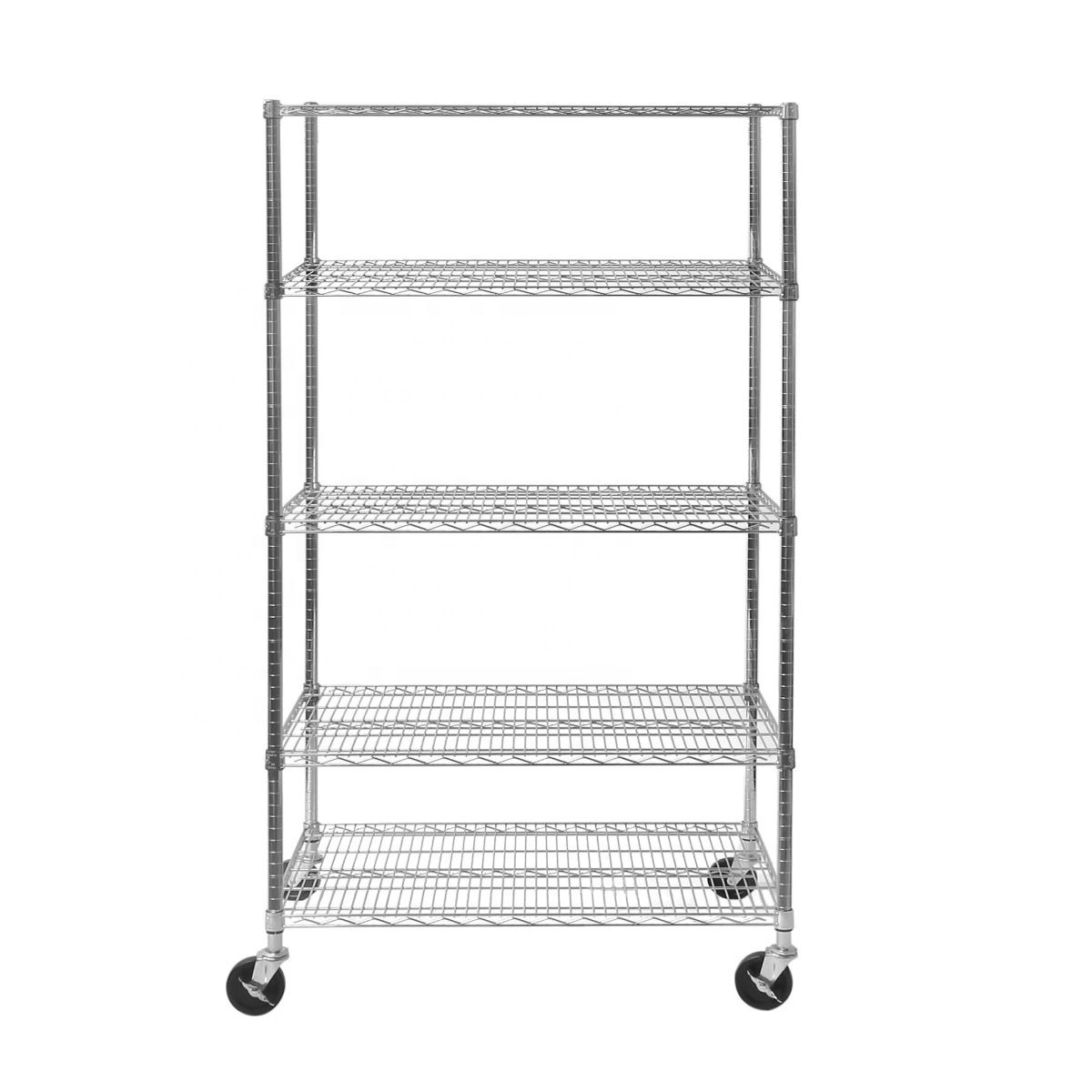 High Quality Factory Price OEM/ODM Chrome Wire 5-Shelf Tier Rolling Movable Metal Shelving Rack