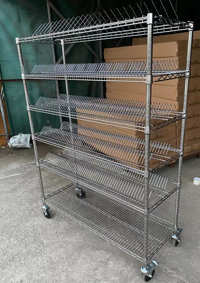 Metal Chrome Wire Bin Shelving Trolley