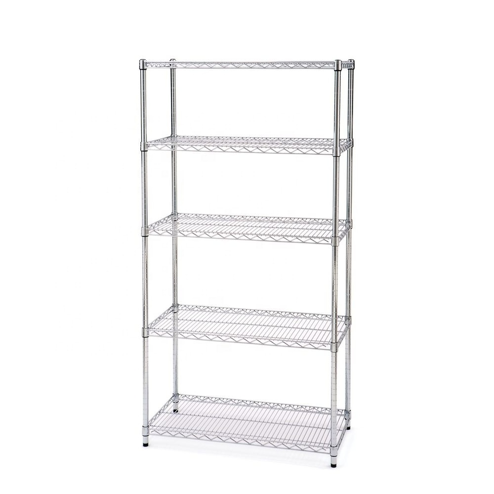 Adjustable Chrome Metal Heavy Duty Wire Shelving Storage Shelf 5 Tiers Rack Metal Stands For Kitchen