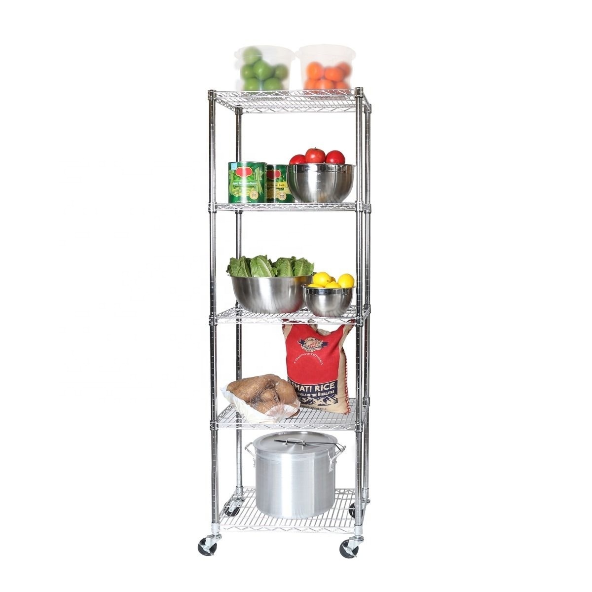 Adjustable Chrome Metal Heavy Duty Wire Shelving Storage Shelf 5 Tiers Rack Metal Stands For Kitchen