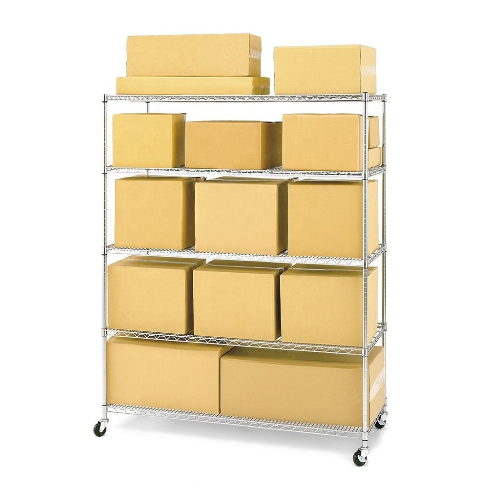 High Quality Factory Price OEM/ODM Chrome Wire 5-Shelf Tier Rolling Movable Metal Shelving Rack