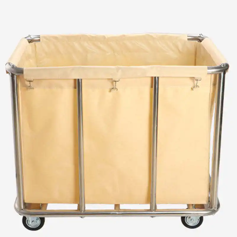 Heavy Duty Stainless steel linen trolley cart hotel laundry cart housekeeping Cleaning trolley factory wholesale