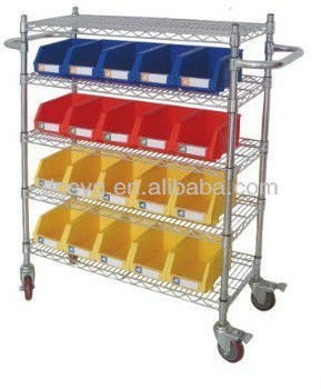 Metal Chrome Wire Bin Shelving Trolley