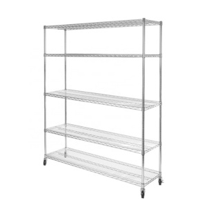 High Quality Factory Price OEM/ODM Chrome Wire 5-Shelf Tier Rolling Movable Metal Shelving Rack