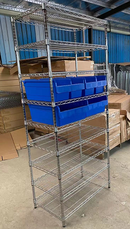 Metal Chrome Wire Bin Shelving Trolley