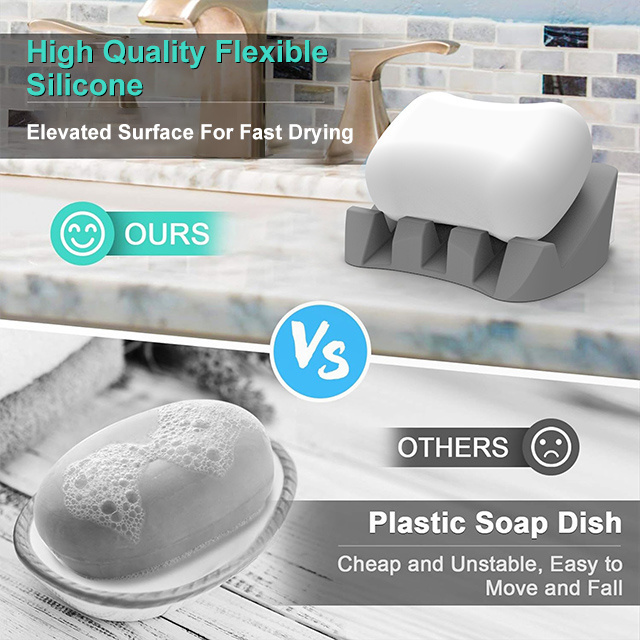 Bathroom Self Draining Silicone Soap Organizer Tray And Sponge Holder For Kitchen Sink Storage Tray Soap Dispenser