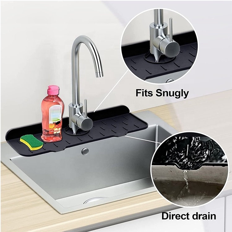 OEM/ODM Silicone Sink Faucet Mat Sink Splash Guard Drip Catcher Sink Faucet mat Water Draining Pads Behind Faucet for Kitchen