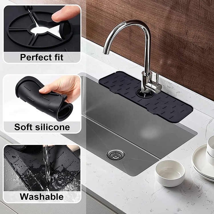 OEM/ODM Silicone Sink Faucet Mat Sink Splash Guard Drip Catcher Sink Faucet mat Water Draining Pads Behind Faucet for Kitchen