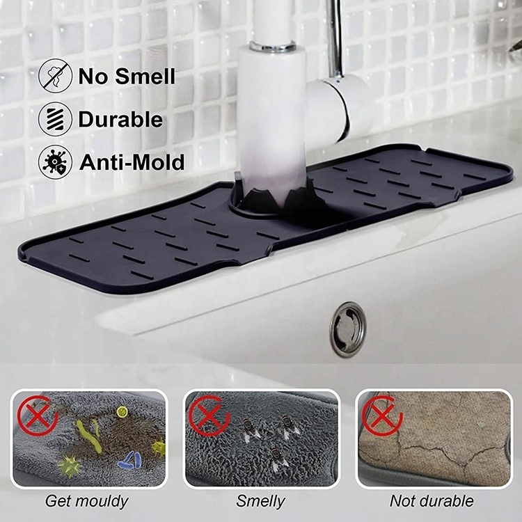 OEM/ODM Silicone Sink Faucet Mat Sink Splash Guard Drip Catcher Sink Faucet mat Water Draining Pads Behind Faucet for Kitchen