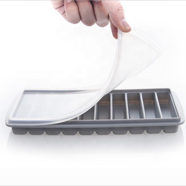 Rectangle With Lid Long Stick Design 10 Grid Silicone Ice Cube Tray