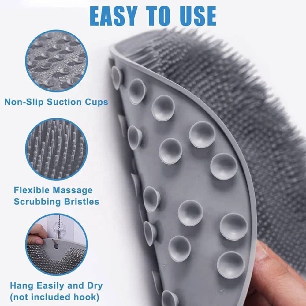 OEM/ODM Bathroom Non-slip Foot Shower Mat Back Foot Scrubber with Suction Cup Massager Brush Body Scrubber Efoliating Mat