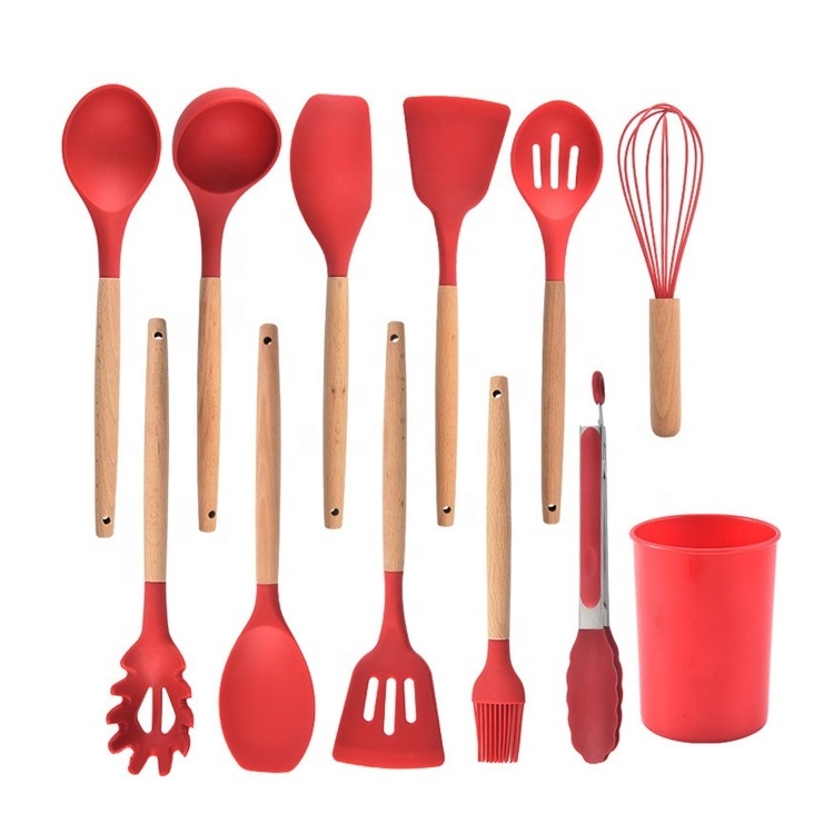 Utensilios De Cocina Kitchen Accessories Silicone Cooking Tool Sets With Wooden Handle 11pcs Kitchen Utensils Set