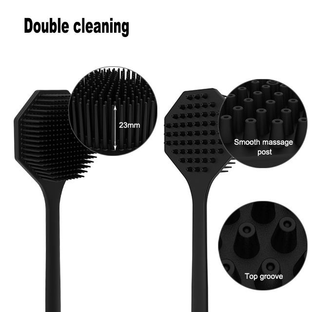 Multifunction Double Side 16.7 inch Length Octagon Silicone  Body  Shower Back Scrubber  Bath Shower Brush With Long Handle