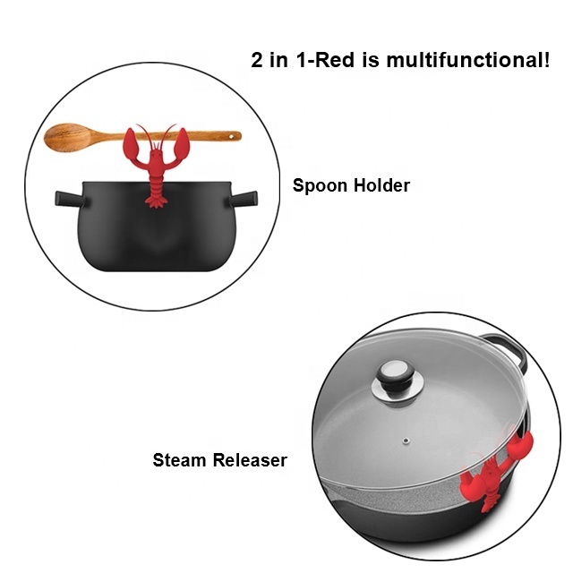 ODM&OEM BPA Free Silicone Red lobster Spoon Holder Rest Kitchen Pot Grill Utensil Holder Steam Releaser Kitchen Spoon Holder