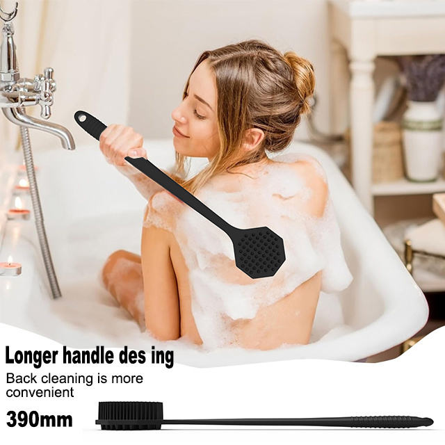 Multifunction Double Side 16.7 inch Length Octagon Silicone  Body  Shower Back Scrubber  Bath Shower Brush With Long Handle