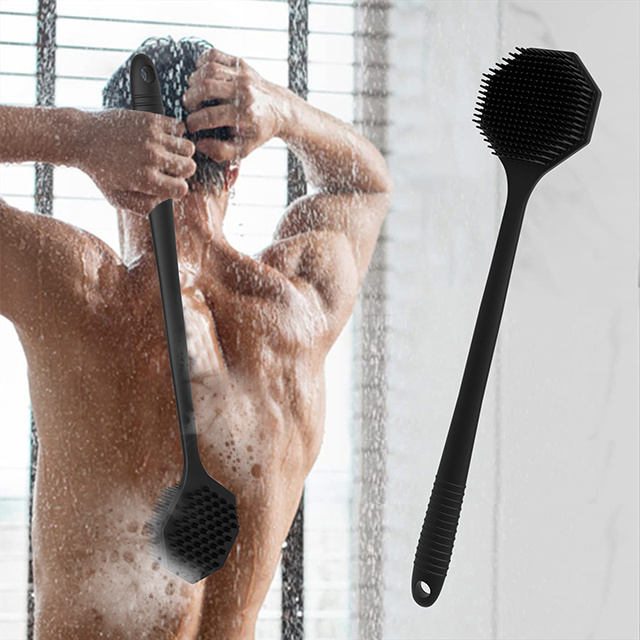 Multifunction Double Side 16.7 inch Length Octagon Silicone  Body  Shower Back Scrubber  Bath Shower Brush With Long Handle