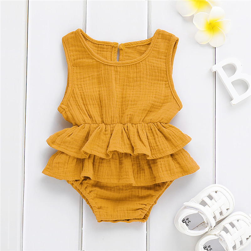 Baby Sweet Summer Bubble Romper Soft Ruffles Bodysuit Sleeveless Infant Romper Customized Logo Casual Unisex