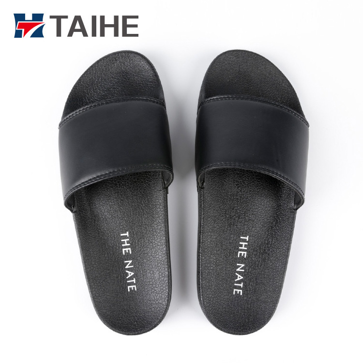 Nice Beach Pu Soft Men Slipper Factory Custom Logo Slide Sandal Flip Flops Wholesale