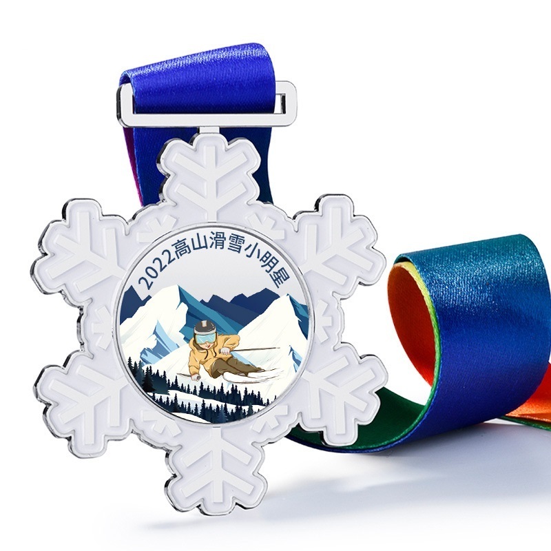 Custom Logo Winter Meet Games Sports Award Singles And Doubles Skiing Roller Skating Ice Hockey Metal Snowflake Medal