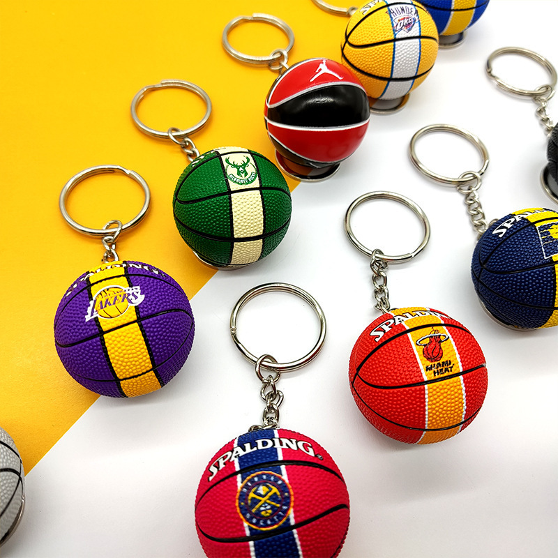 Hot Sale Basketball Keychain Leather Keychain 3D Mini Sports Trend Pendant Souvenir Gifts Fashion All Teams Logo Keyring