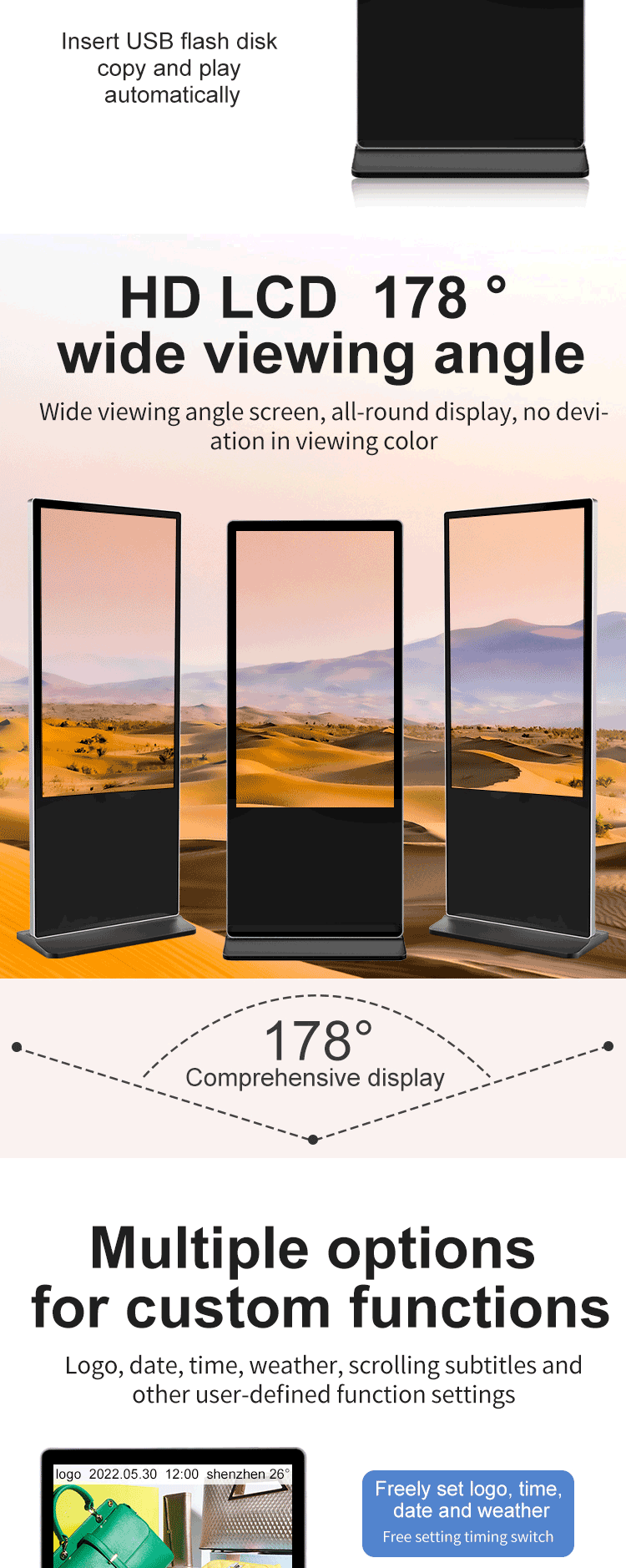 2024New signag display advertising screen 32/43inch lcd touch screen kiosk display Indoor HD digital signages advertising