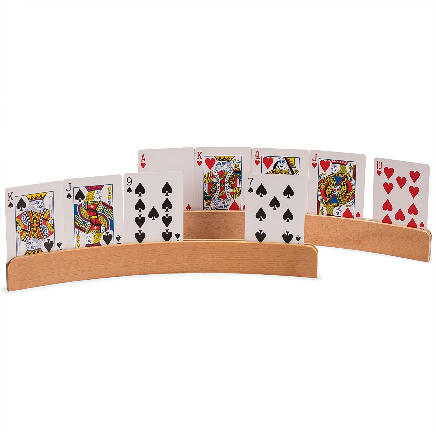 Tailai Dropshipping Wood Curved Playing Card Holder Racks Tray For Kids 13.4 inch With Widen Stable Enough for Bridge Canasta