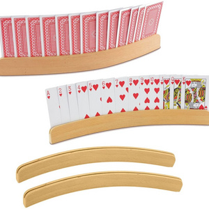 Tailai Wood Curved Playing Card Holder Racks Tray For Kids Seniors Adults Curved Wooden Playing Card Holders.