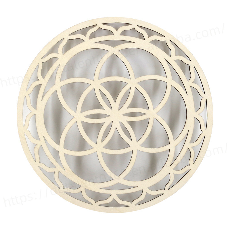 8IN Sacred Geometry Crystal Grid Wooden Flower Wall Decor Art Yoga Meditation Spiritual Decor Symbol Crystal Hanging Decoration.