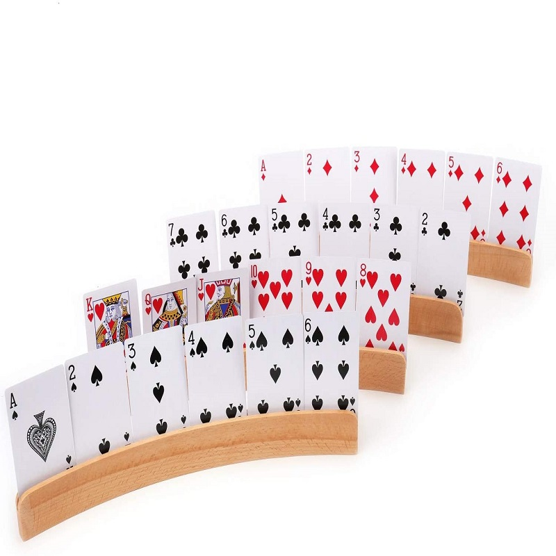 Tailai Panorama Wooden Playing Card Holders Set of 4 Playing Cards Holder Card Games for Kids Adults