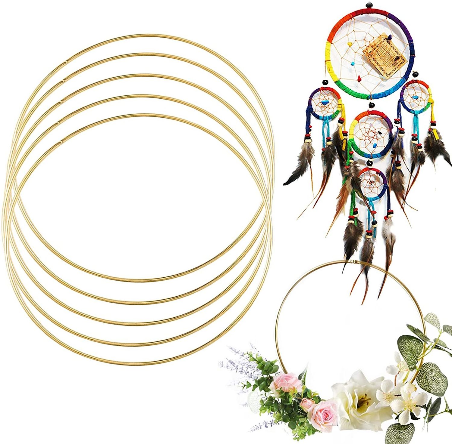 Tailai  Wooden Round Circle Bamboo Floral Macrame Wood Hoop Ring for DIY Dream Catcher Wedding Wreath Decor Wall Hanging