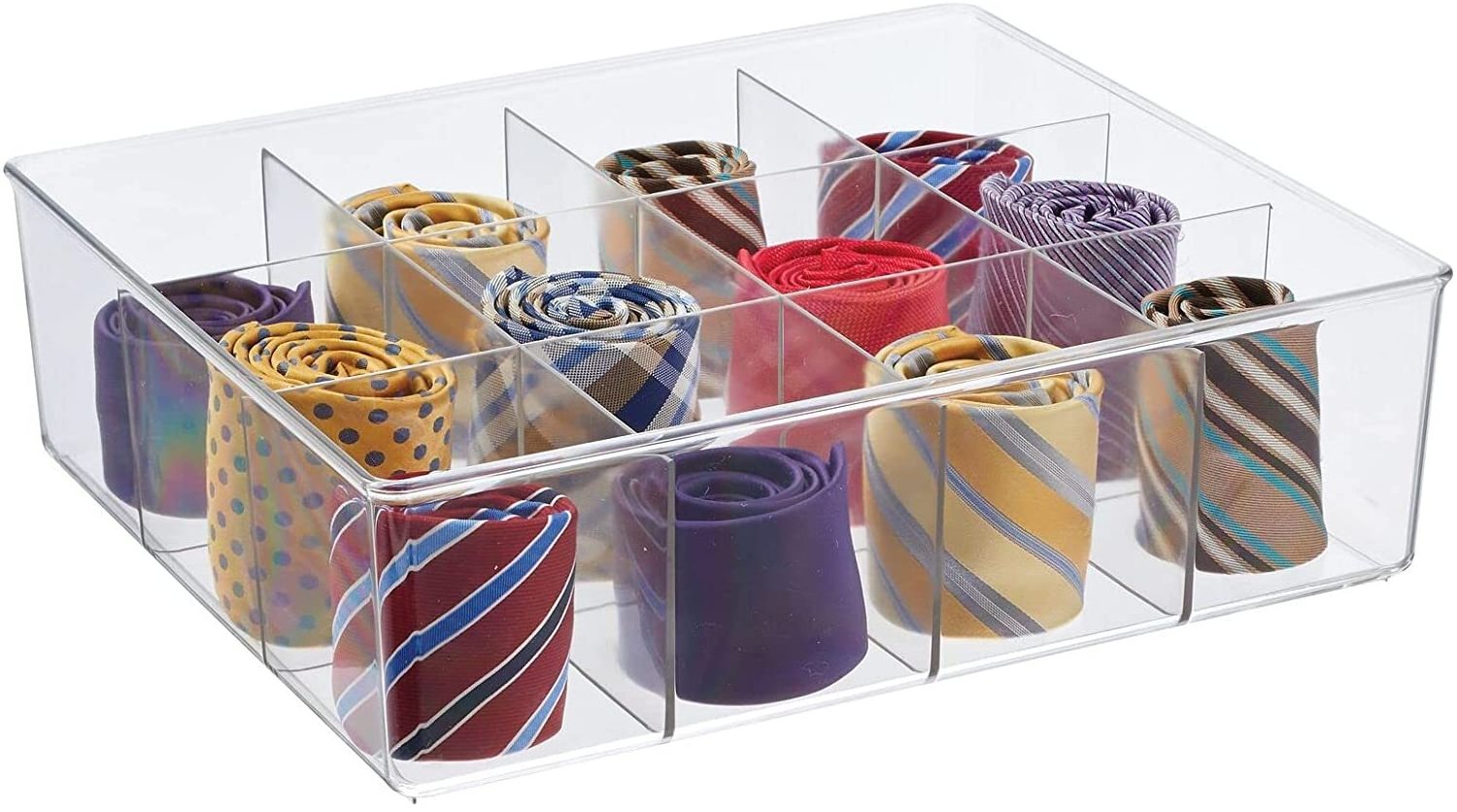 Plastic 8 Compartment Divided Drawer and Closet Storage Bin Organizer with Lid for Scarves Socks Ties Bras and Underwear