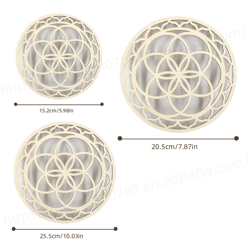 8IN Sacred Geometry Crystal Grid Wooden Flower Wall Decor Art Yoga Meditation Spiritual Decor Symbol Crystal Hanging Decoration.