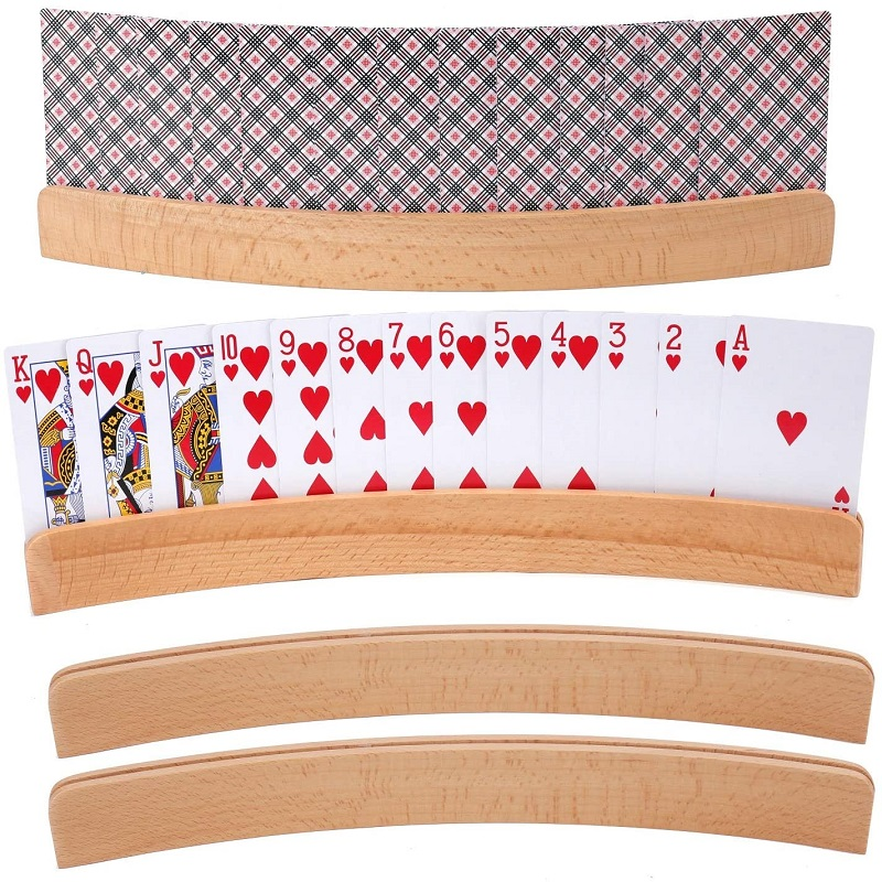 Tailai Panorama Wooden Playing Card Holders Set of 4 Playing Cards Holder Card Games for Kids Adults