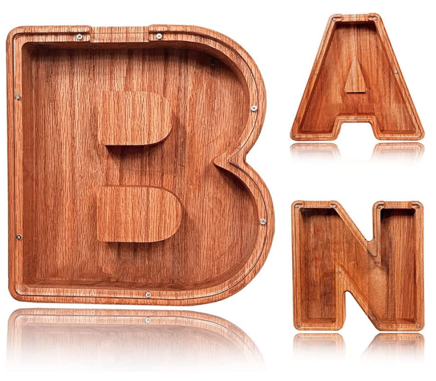 TaiLai Customized Logo Coin Counting Wooden Letters Piggy Bank Product Piggy Bank for Kids Birthday Weeding Mother Gift