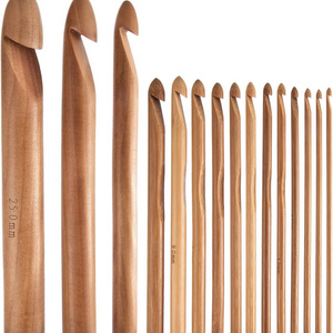 Tailai 15 PCS Wooden Bamboo Ergonomic Crochet Hook Set  Inline Crochet Hooks Bamboo Crochet Kit for Beginner