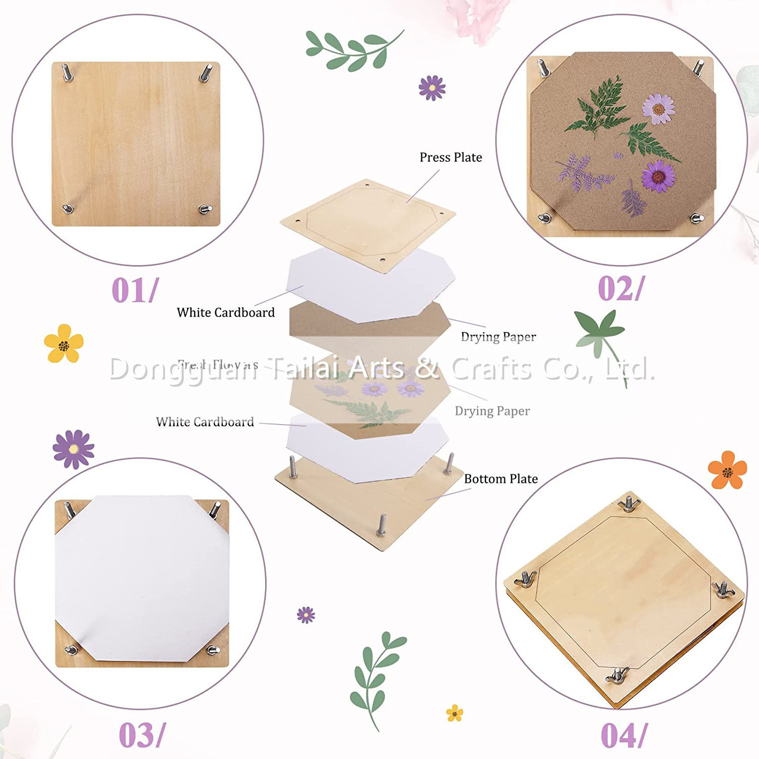 Tailai Wooden Full Flower Press Kit for Kids Natural Dried Flower Nature Press for Plant Specimen Collecting DIY Art Handcraft.