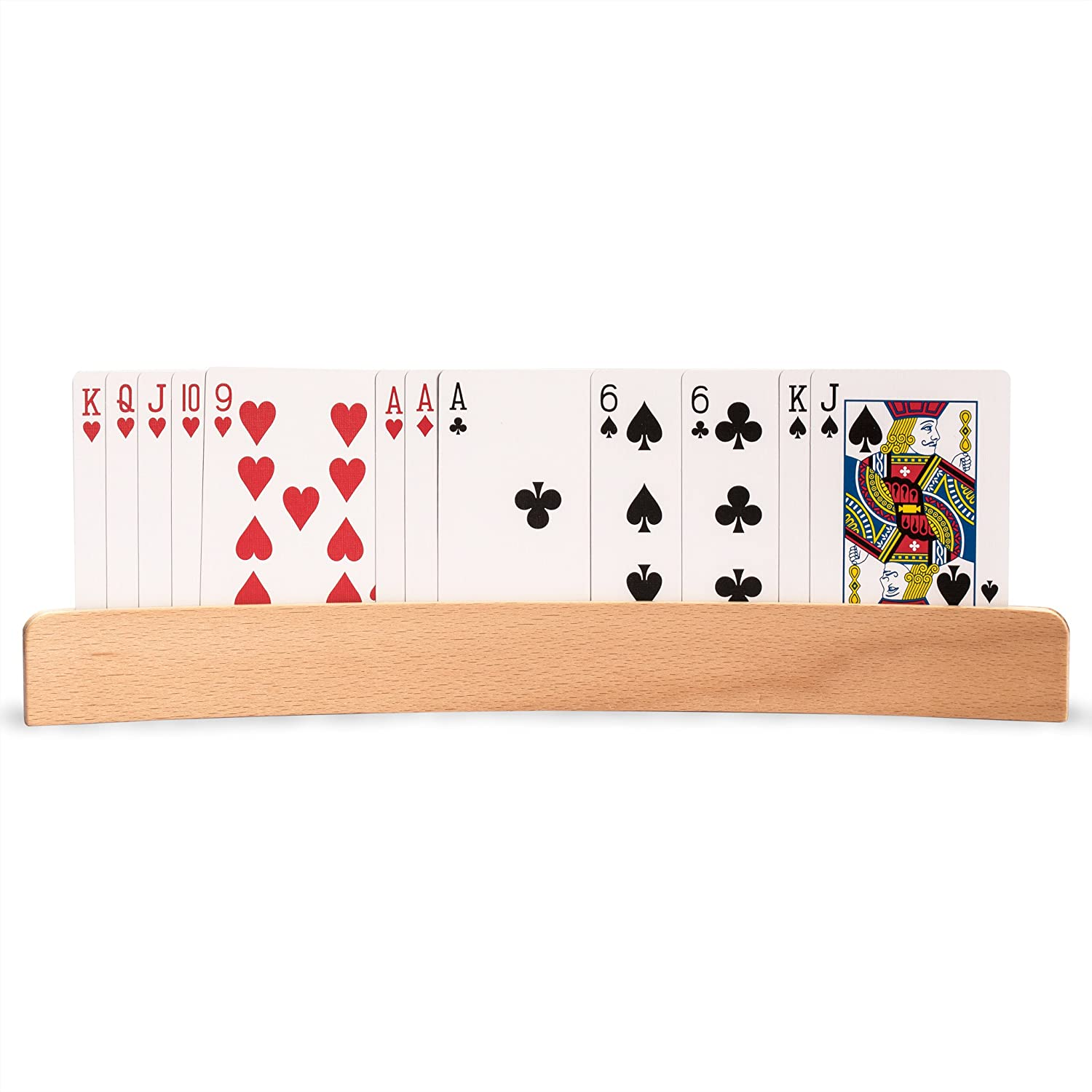 Tailai Dropshipping Wood Curved Playing Card Holder Racks Tray For Kids 13.4 inch With Widen Stable Enough for Bridge Canasta