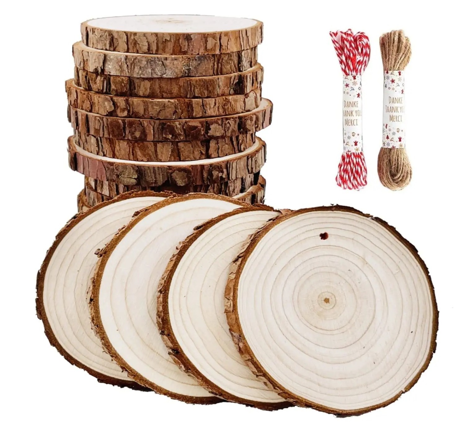 Tailai Unfinished Natural Pine Wood Slice Wooden DIY Round Crafts Homemade Christmas Ornaments Antique Fairy Wedding Decoration