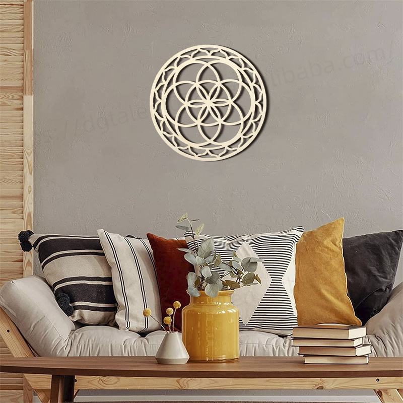 8IN Sacred Geometry Crystal Grid Wooden Flower Wall Decor Art Yoga Meditation Spiritual Decor Symbol Crystal Hanging Decoration.