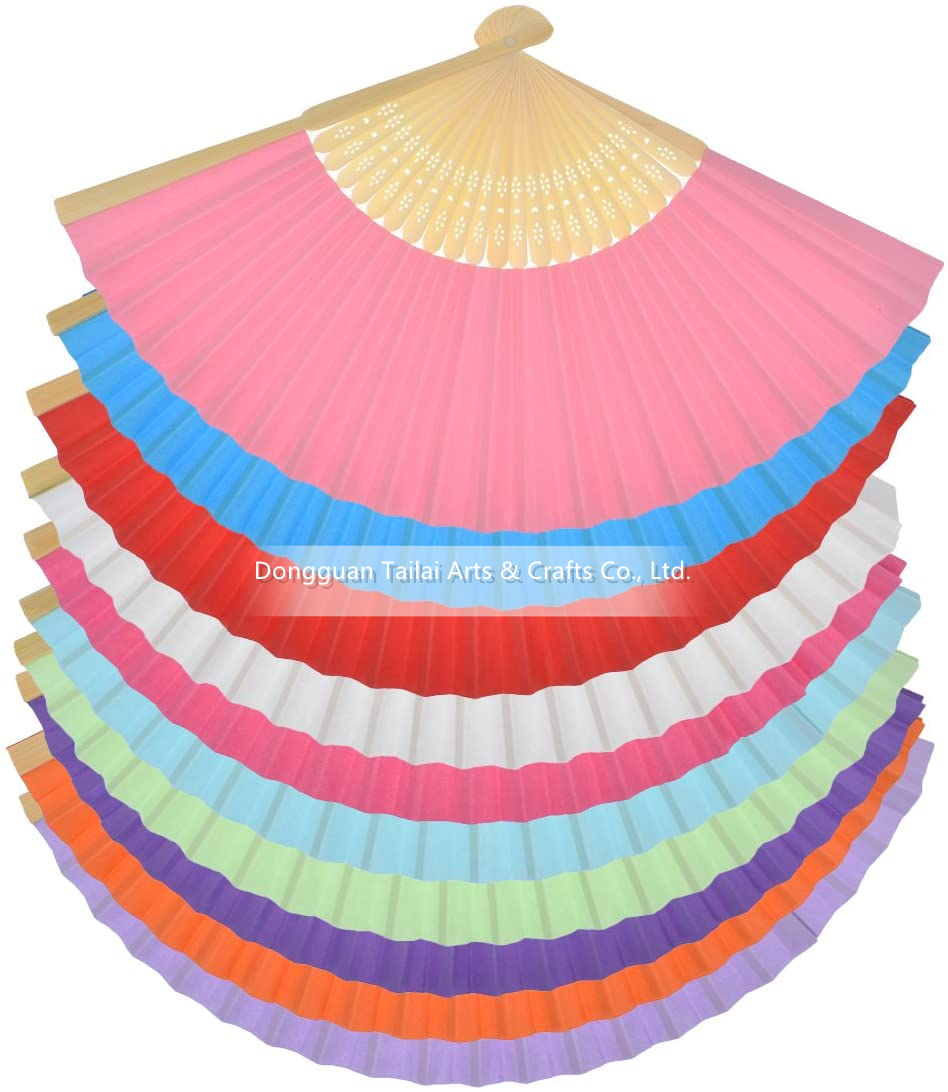 Tailai Bamboo Crafts Multicolor Wooden Hand Fan Chinese Fans Handheld Folded Fan For Wedding Party And Home Decoration