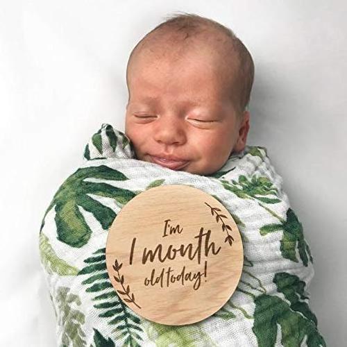 EN71 Baby Progress Wood Cards Double Discs Newborn First Year Progress Report Cards Wooden Baby Milestone Cards House Decoration