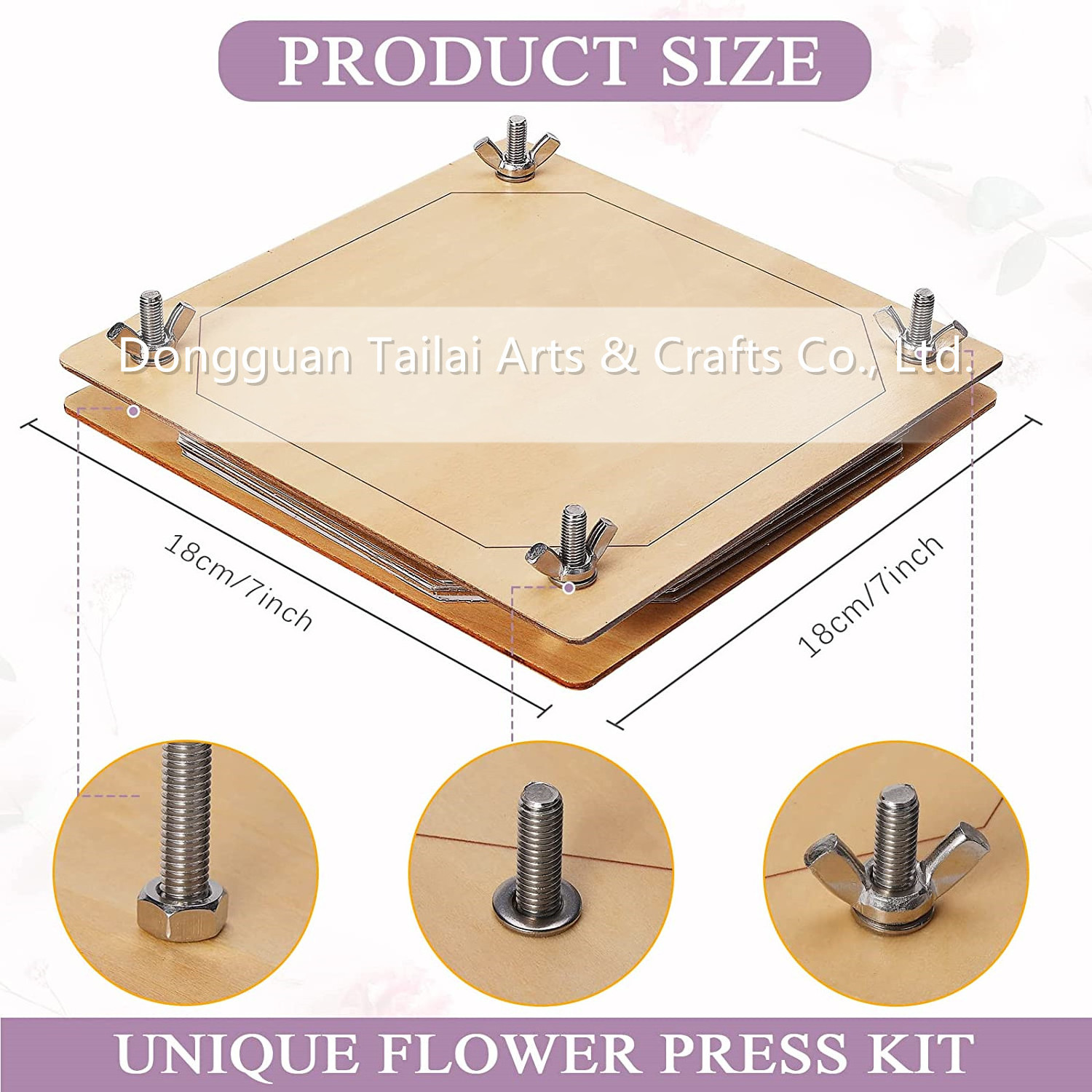 Tailai Wooden Full Flower Press Kit for Kids Natural Dried Flower Nature Press for Plant Specimen Collecting DIY Art Handcraft.