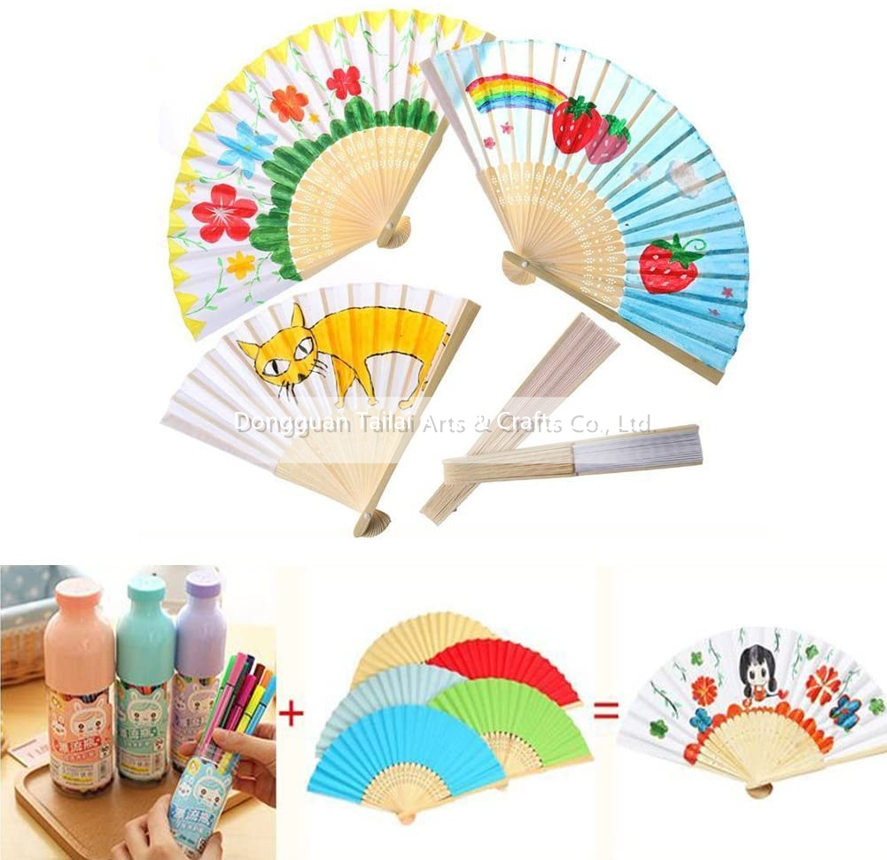 Tailai Bamboo Crafts Multicolor Wooden Hand Fan Chinese Fans Handheld Folded Fan For Wedding Party And Home Decoration