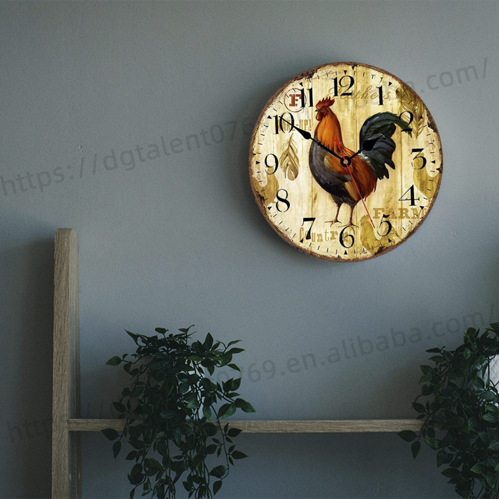 Tailai  OEM European Pastoral Style Custom Home Decoration Wooden Mdf Quiet Mechanism Wall Clock for Living Room Decoration