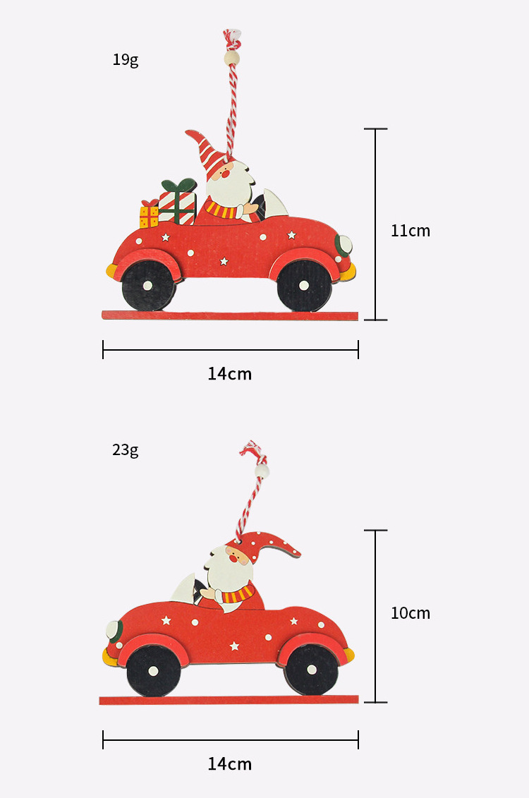 Tailai 2 Pieces Christmas Ornaments Red Car Santa Wooden Xmas Ornaments for New Year Wood Christmas Hanging Decorations