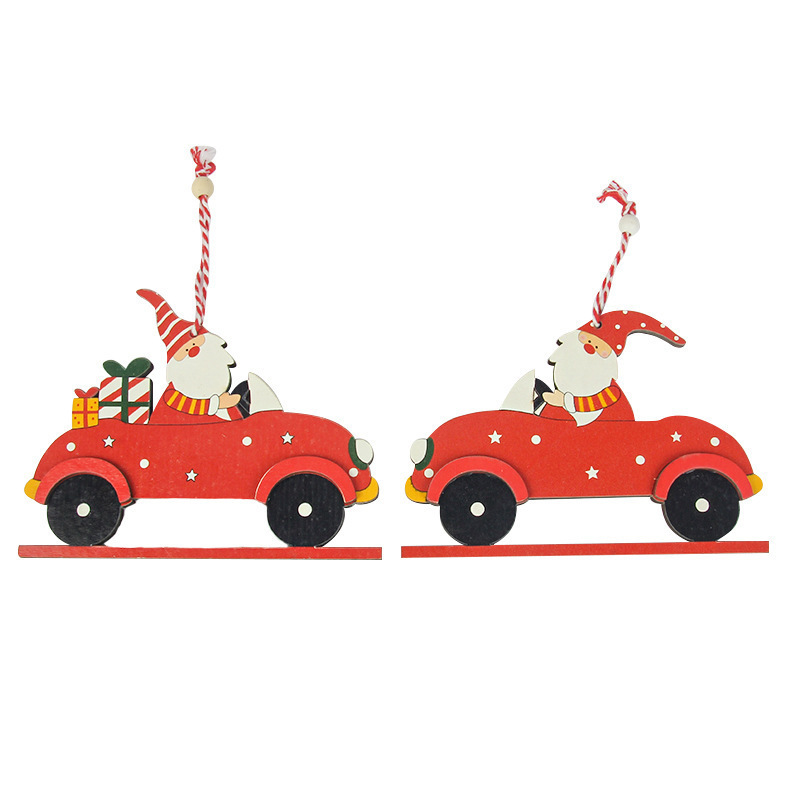 Tailai 2 Pieces Christmas Ornaments Red Car Santa Wooden Xmas Ornaments for New Year Wood Christmas Hanging Decorations