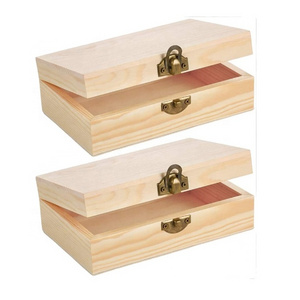 Tailai Blank Natural Wood Box Case Container and Front Clasp for Arts Hobbies Unfinished Pine Wood Box with Hinged Lid