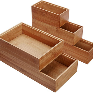 Bamboo Wood Drawer Organizer Boxes Assorted Sizes 5-Piece Set Classics Box Utensil & Kitchen Tool Holder Storage Organizer