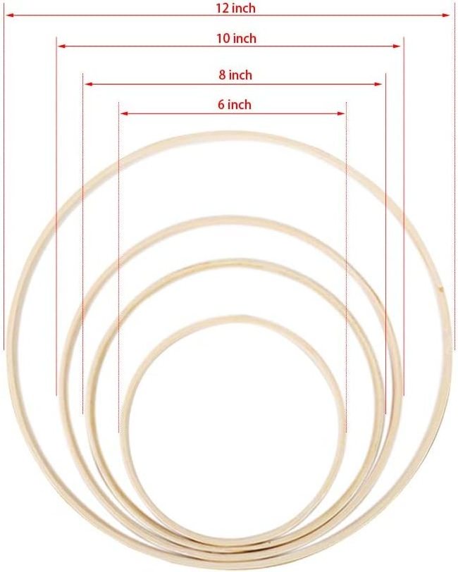 Tailai  Wooden Round Circle Bamboo Floral Macrame Wood Hoop Ring for DIY Dream Catcher Wedding Wreath Decor Wall Hanging